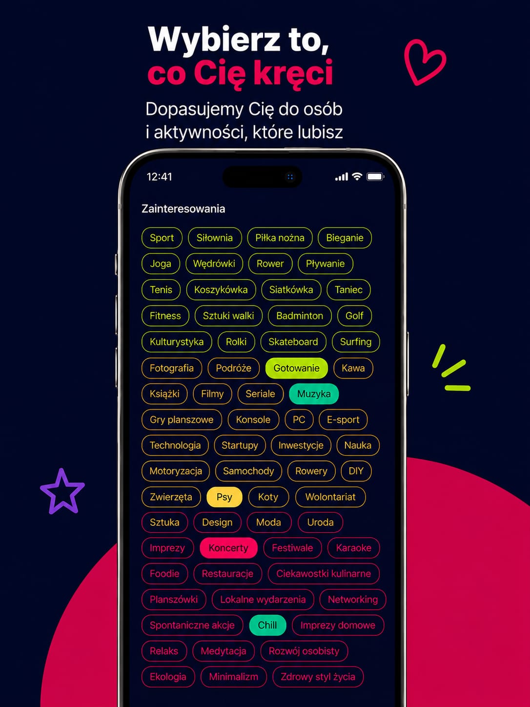 Wybór zainteresowań — sport, muzyka, podróże i wiele innych