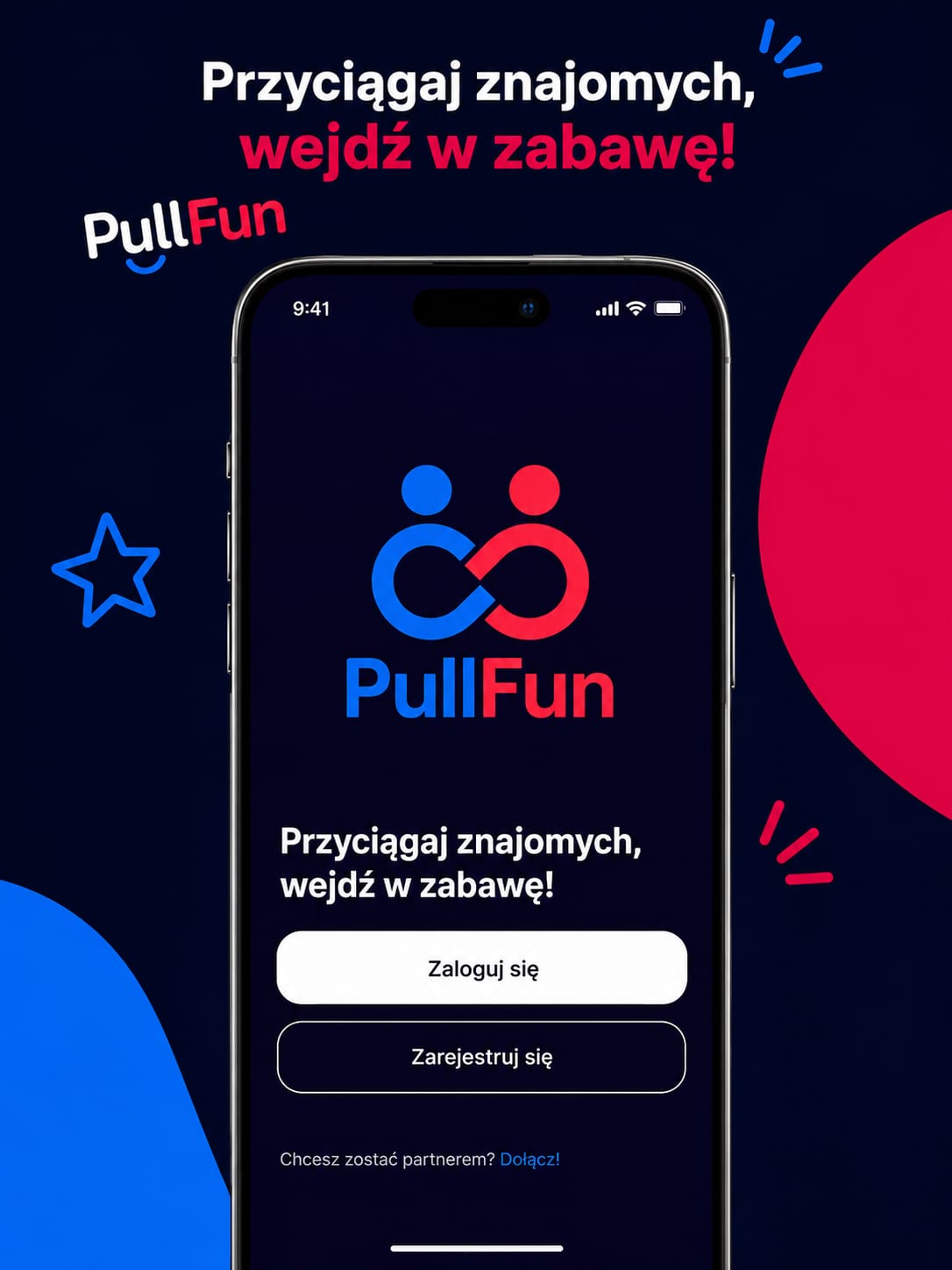 Ekran powitalny PullFun — przyciągaj znajomych, wejdź w zabawę